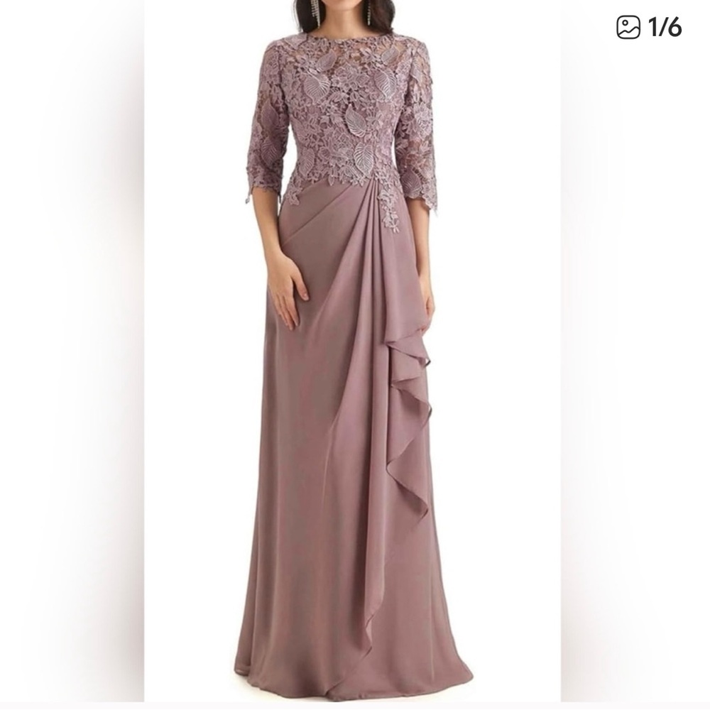 Sophisticated Mauve Lace Long Sleeve Dress